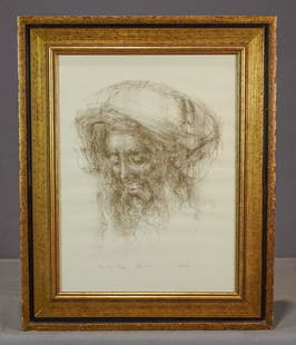 Edna (Hibel) Plotkin (1917-2015): Edna (Hibel) Plotkin (1917-2015), "Bearded Man", signed lithograph, edition of 100. Sight 19 1/2" x 14 1/2", overall 26" x 21".