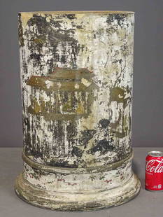 18th c. Chinese Drum Pedestal: 18th c. clay Chinese drum pedestal remnant with traces of original decoration.16" D., 23 1/2" Ht..