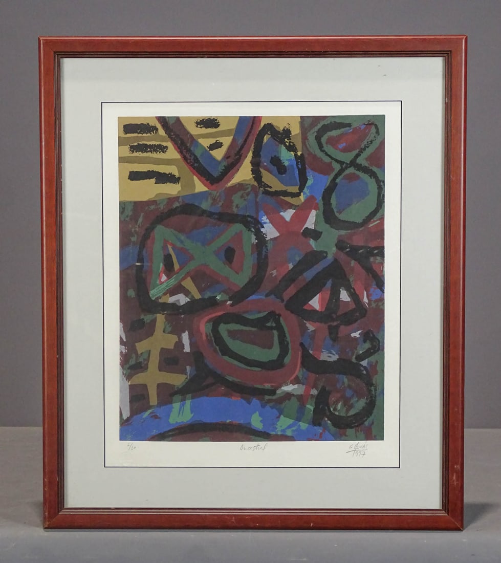 Guido Llinas (Cuba 1923-2005): Guido Llinas (Cuba 1923-2005), lithograph "Ancestra" (6/60), 1997. 18 1/2" x 15", overall 24 1/2" x 27".