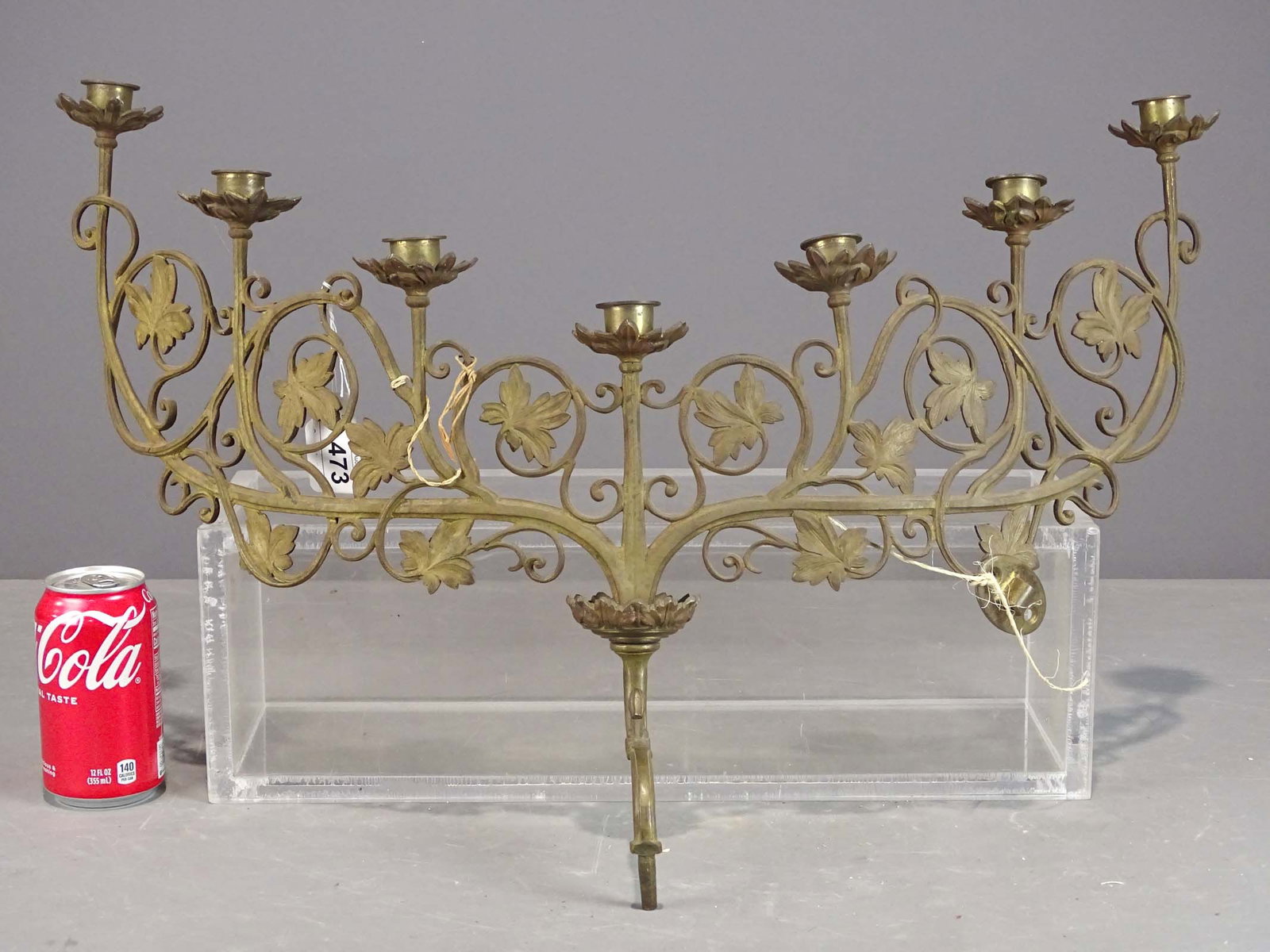 Brass Wall Sconce: Brass wall sconce. 25" W., 20" Ht..