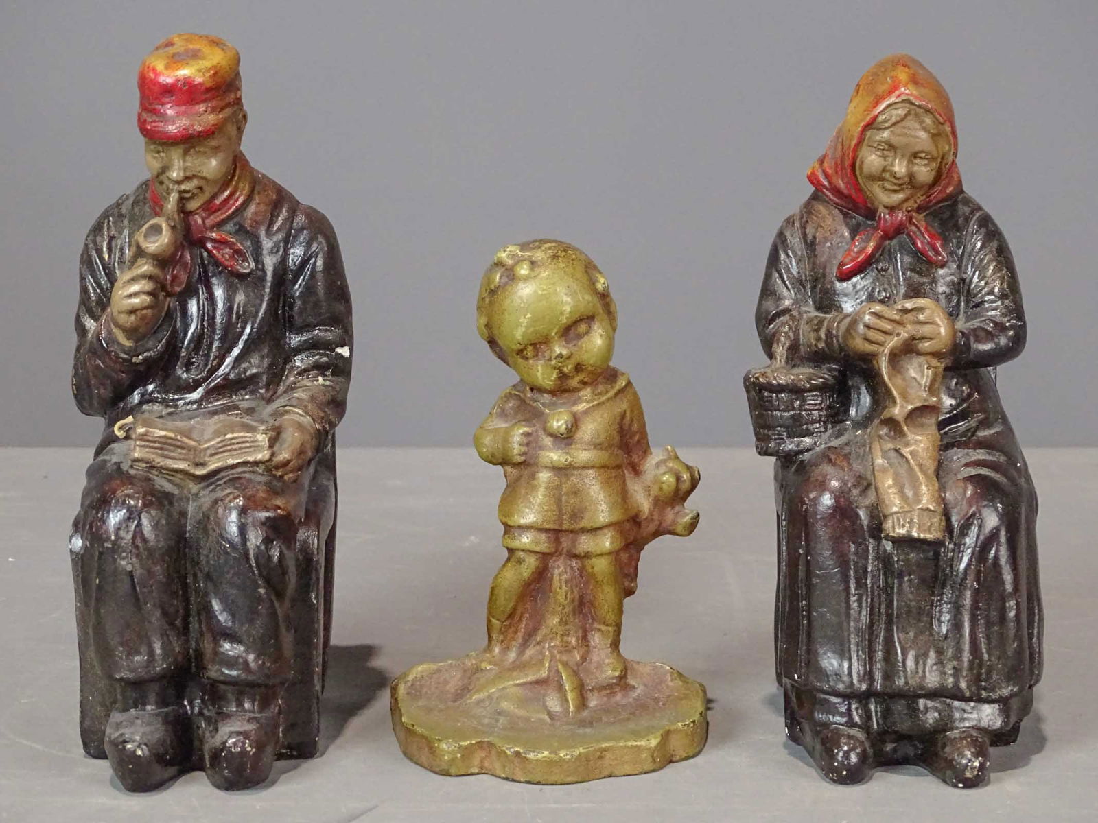 Misc. Lot: Lot including pair of pottery bookends marked "DEPOSE" (7 5/8" Ht.), boy holding teddy bear cast iron doorstop, 5 3/8" Ht., Albany Foundry, marked 132.