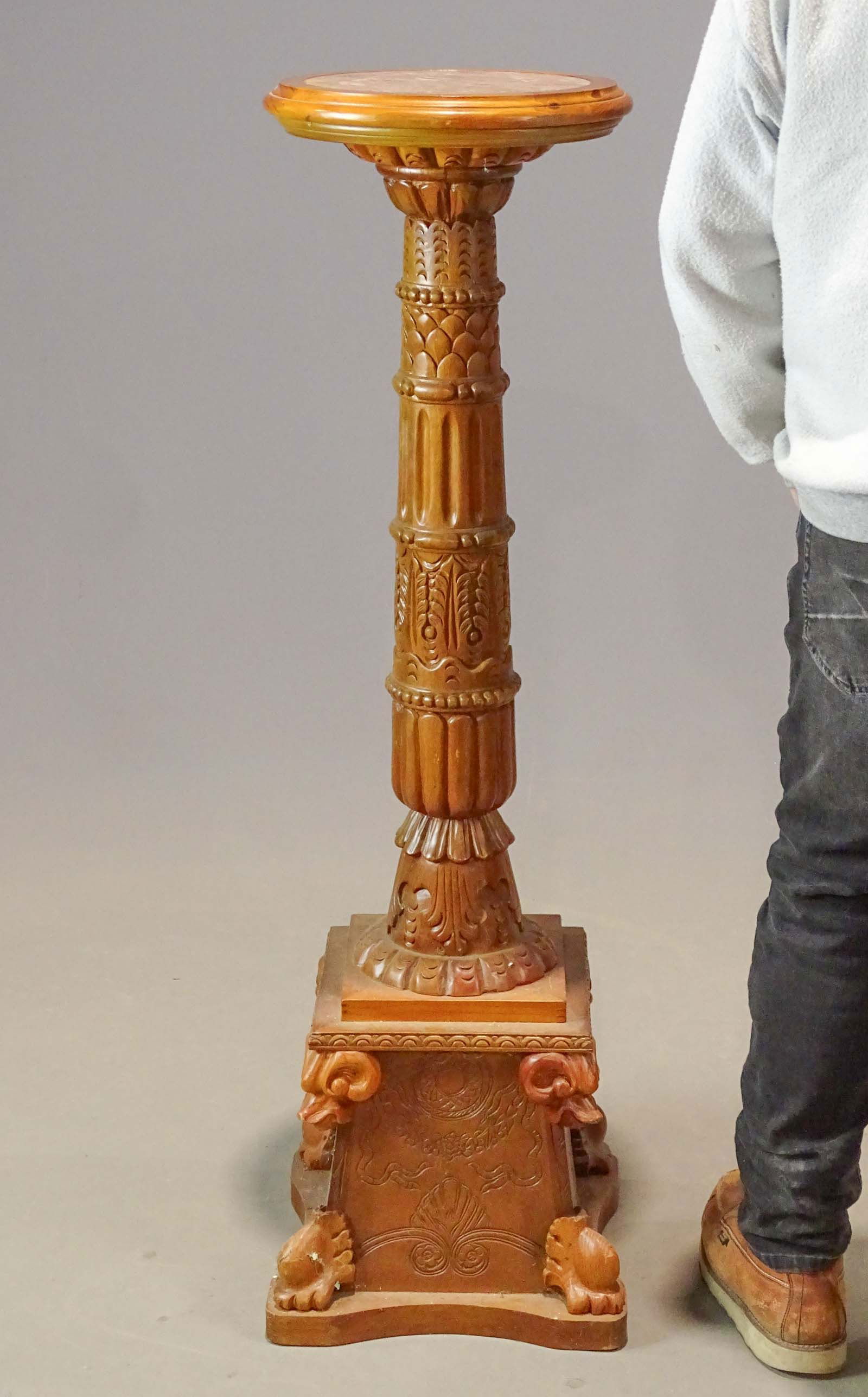 Carved Marble Top Pedestal: Carved marble top pedestal. 47 1/2" Ht..