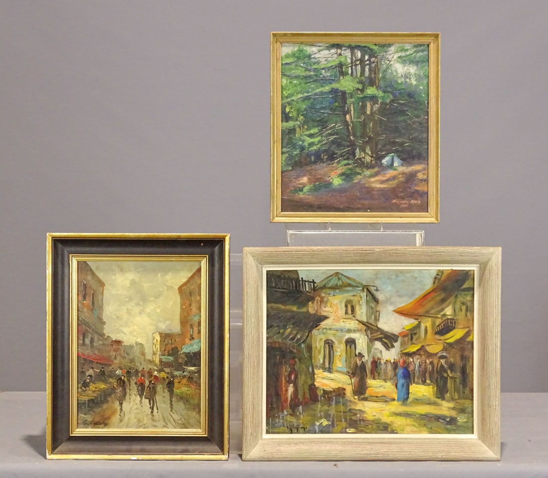 Artwork Lot: Artwork lot including: Benjamin Klein (b. 1898), landscape (overall in frame 17 1/2" x 15 1/2"), Continental Street Scene (oil on panel, overall in frame 20 1/2" x 16 1/2"), street scene (oil on panel