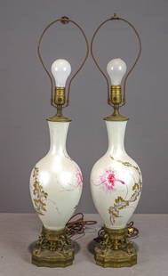 Pair Table Lamps: Pair Ceramic and brass table lamps. 31" Ht..