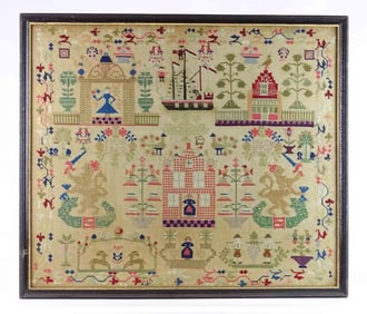 Large 19th c. Needlework Sampler