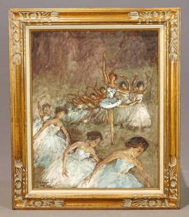 E. Vaccari (20th Century): Painting: E. Vaccari (20th Century), Ballerinas, signed and dated 1969. Oil on panel. 30" x 24", overall 38" x 32".