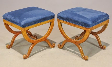 Pair Mahogany Curule Stools