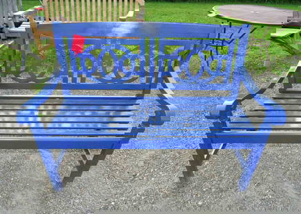 Blue Wooden Bench: Blue wooden bench. 48" W..