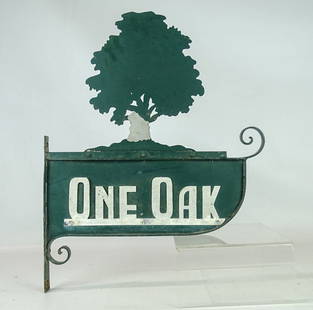 Trade Sign: Double sided flange trade sign "ONE OAK". 17 1/4" x 22".