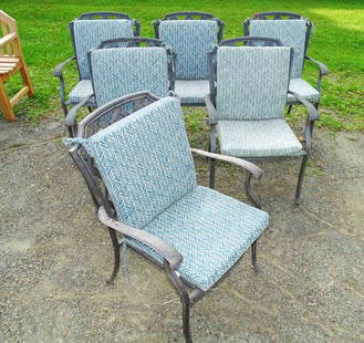 Set of Outdoor Chairs: Set of (6) aluminum outdoor chairs with cushions. 16" seat Ht..