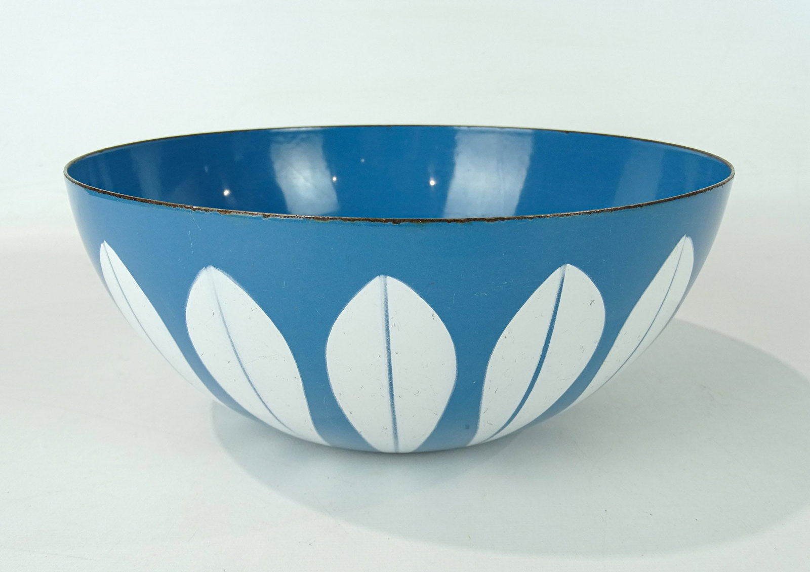 Catherine Holm Enameled Bowl: Catherine Holm turquoise and white lotus enameled bowl. 9 1/2" x 4".