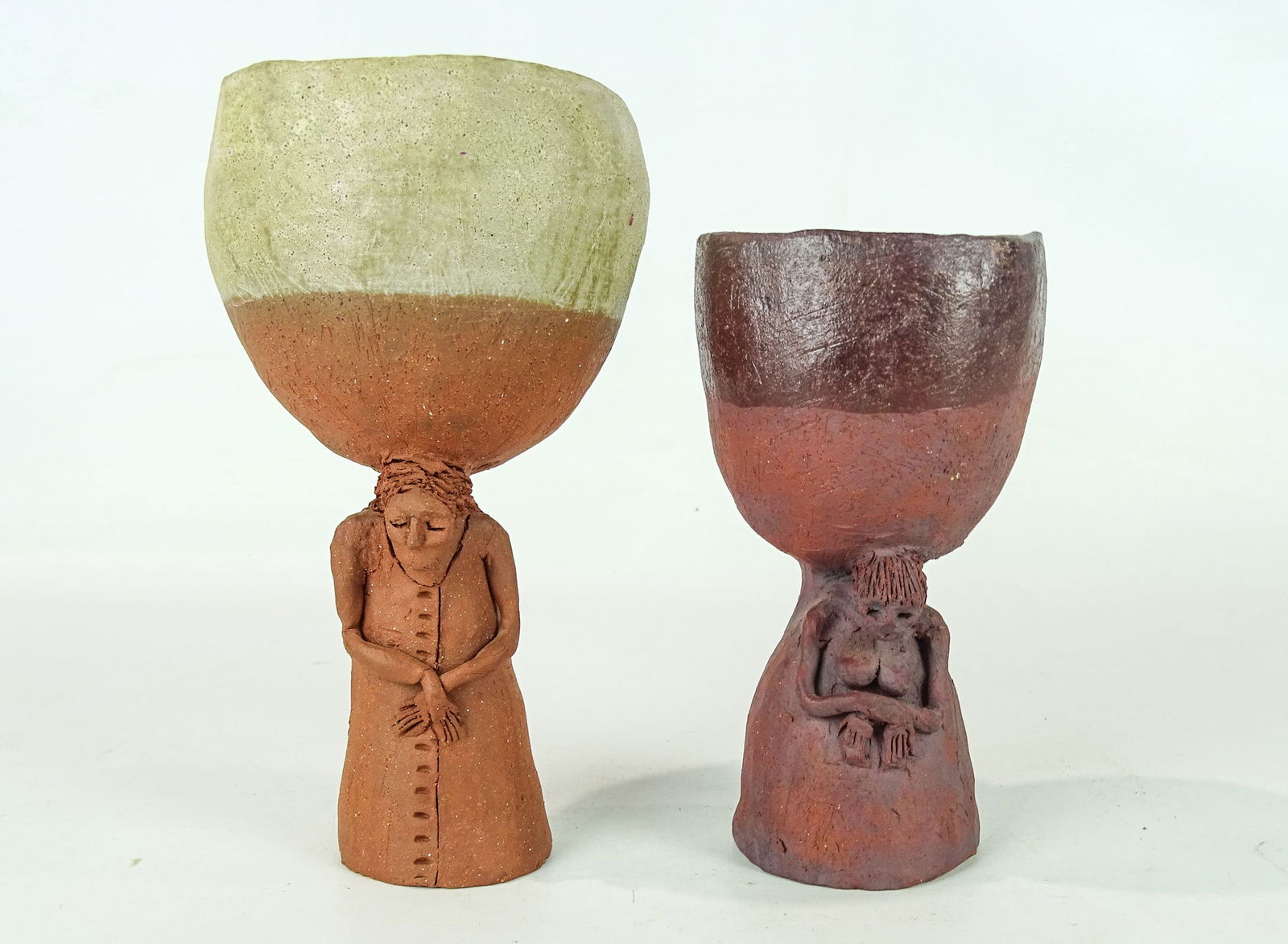 Studio Pottery Chalices: (2) Studio pottery chalices. Dated '75 with artist cipher. Tallest 7" Ht..