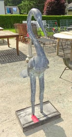 Cast Metal Crane Statue