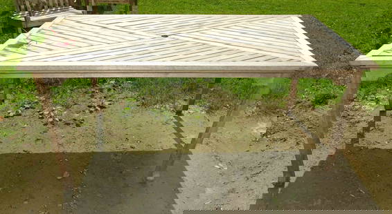 Teak Outdoor Table: Rectangular teak outdoor table. 29 1/2" Ht., 64" x 36".