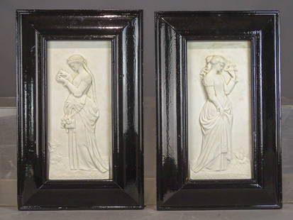 Pair 19th c. Framed Marble Plaques: Pair 19th c. framed marble Classical plaques. Overall 23" x 14 1/2".