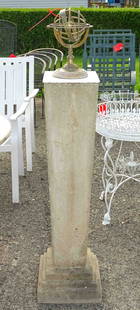 Armillary Sphere: Armillary sphere on poured stone base. 52" overall Ht..