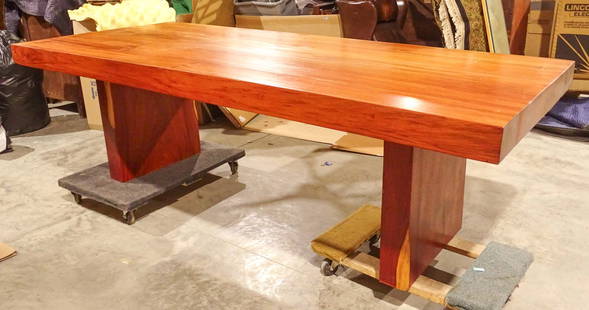 Mahogany Dining Table: Hardwood mahogany plank Modern design dining table. 8' x 42", 29" Ht..