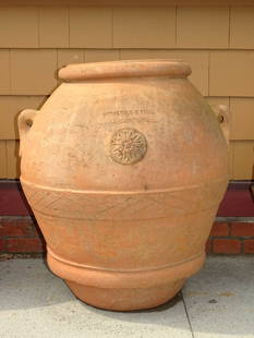 Ancient Large Terracotta Jar or Olive Jar: Ancient Large Terracotta Jar or Olive Jar from Impruneta, Italy., Domenico Ricceri Italy, 19th century. terracotta.Inscribed:DOMENICO E FIGLI (“Domenico and Children&rdquo;)RICCERI IMPRUNETAFlorence