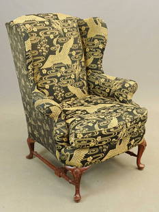 Wing Chair: Decorative Queen Anne style wing chair. 19 1/2" seat Ht., 41" overall Ht..