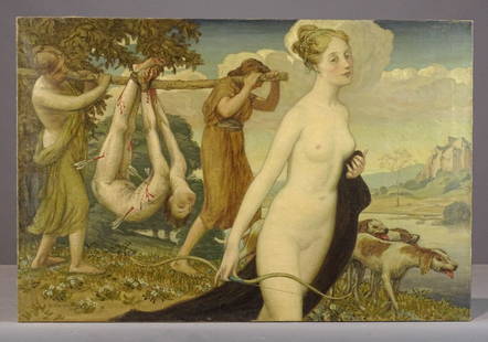 Bryson (Henry Bryson) Burroughs (1869-1934): Painting: Bryson (Henry Bryson) Burroughs (1869-1934), Diana and Acteon, 1911, oil on canvas. 23 15/16" x 35 15/16", signed and dated LLC 1911.