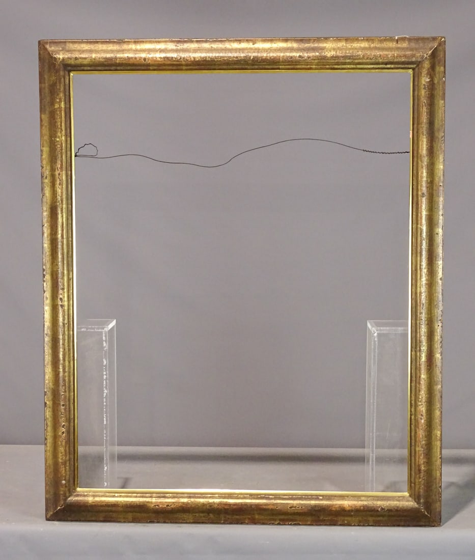 Modern Frame: Modern frame, distressed gilded surface. Sight size 39 1/2" x 31 1/2", rabbet size 40 1/2" x 32 1/8", overall 46" x 38".