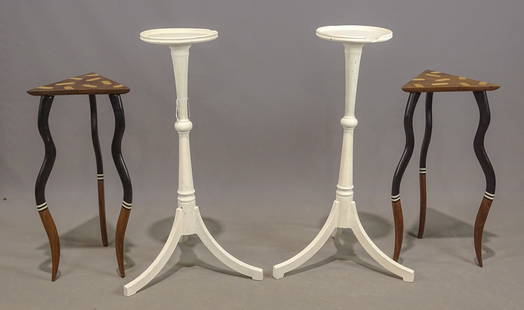 Two Pairs of Stands: Two Pairs of Stands including: Bob Trotman (b. 1947)Pair of Bob Trotman occasional tables. Rosewood, maple and ebonized wood. USA, 1980s. Provenance: Harris Dean Interiors, Water Mill, NY (13" D., 26"