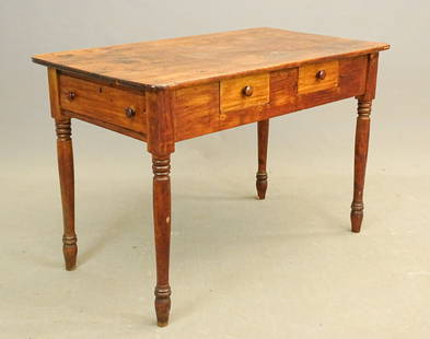 19th c. Work Table: 19th c. multi-drawer turned leg work table. 42" x 23 1/2" x 28" Ht..