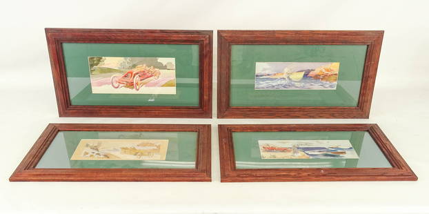 French Automobile Prints: Series of (4) French automobile prints. Sight 5 1/2" x 12 1/2", overall 14" x 24".