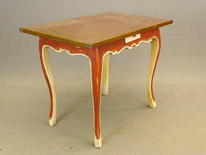 Decorative Painted Copper Top Table: Decorative painted copper top table. 37" x 24" x 30" Ht..