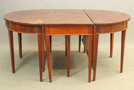 19th c. Three Part Mahogany Dining Table: 19th c. three part mahogany dining table (48" x 22" with 22" leaves, 29" Ht.). Each end 48" x 22" x 29" Ht.. Overall 9' L. with ends attached.