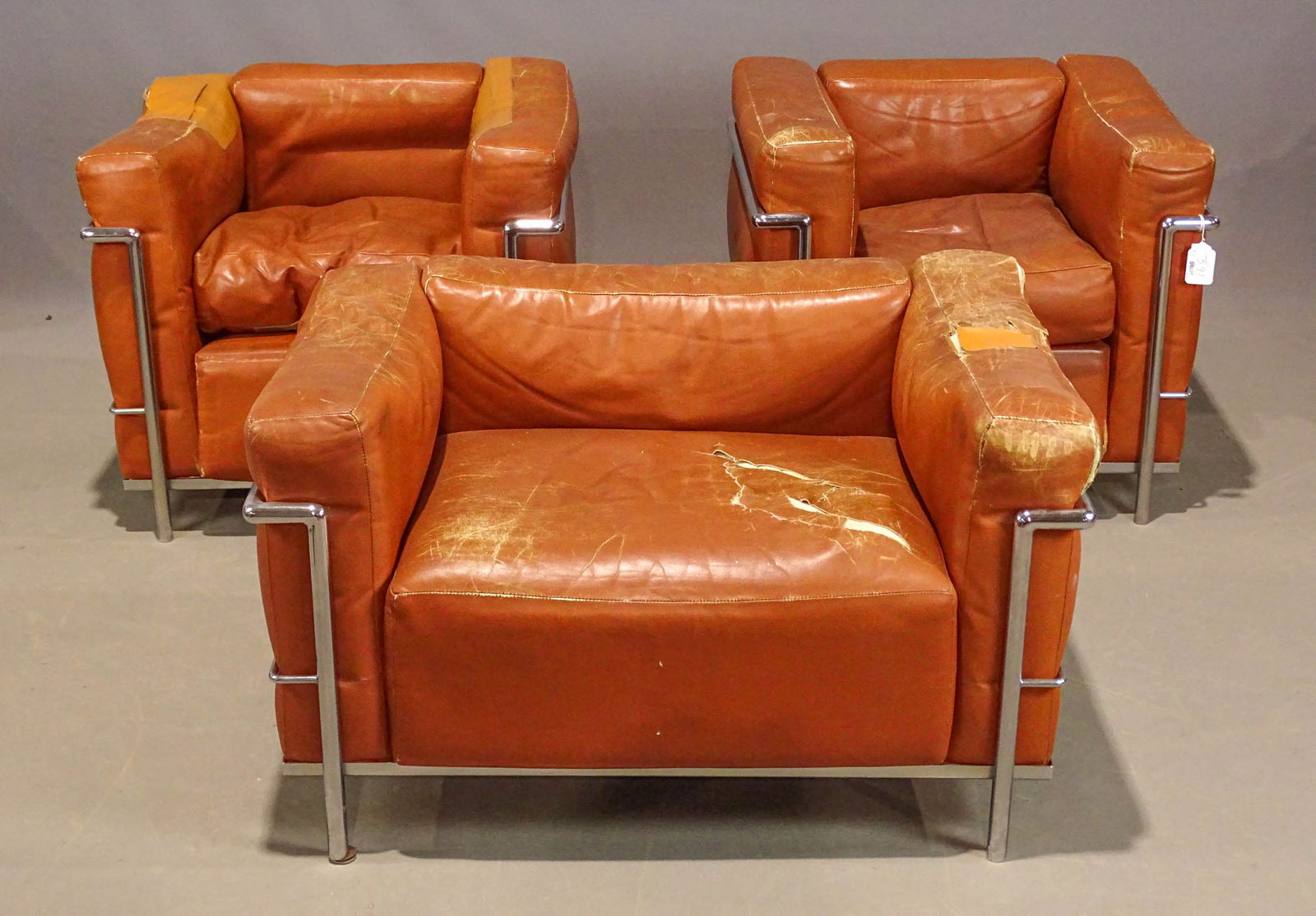 Cassina Leather and Chrome Chairs: Lot (3) Cassina leather and chrome chairs. As found condition.