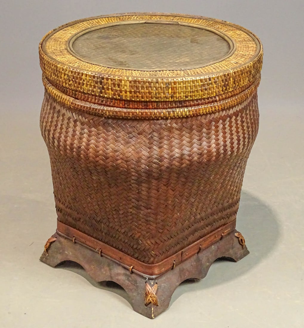 Burmese Basket Table: Burmese basket table. 21" D., 24" Ht..