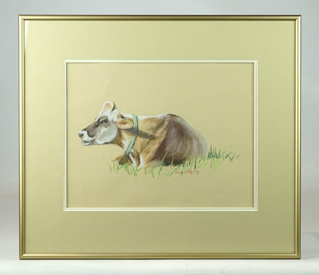 Terre Lefferts (20th Century): Terre Lefferts (20th Century), pastel of a cow. Sight 9" x 12 1/2", overall 16" x 18 1/2".