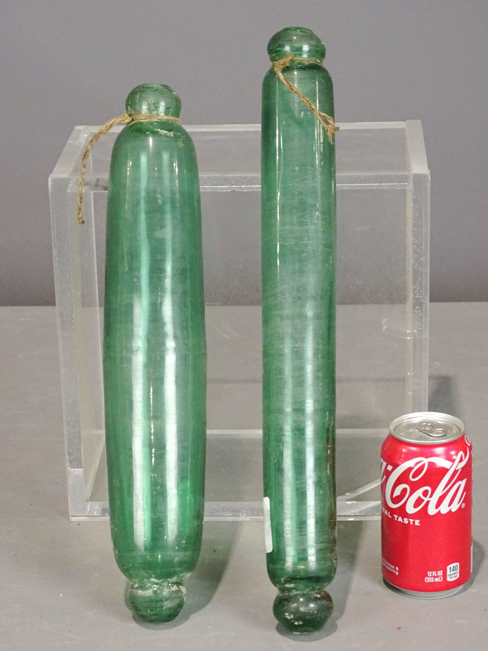 Glass Rolling Pins: Lot (2) glass rolling pins. 17" L..