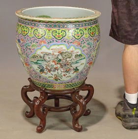 Large Asian Ceramic Bowl on Stand