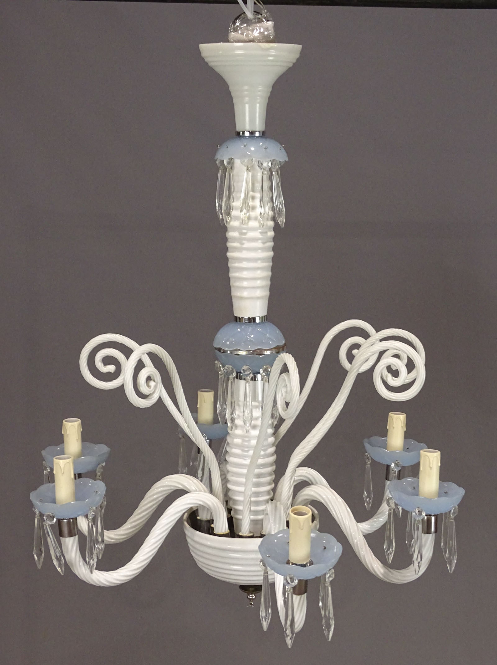 Murano Glass Chandelier: Murano glass chandelier. 26" D., 28" Ht.. Note very fragile for shipping.