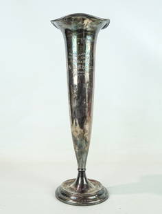 Silverplate Trophy: Silverplate trophy "From Wisc. Garment Co. Employees / Mr. and Mrs. R.D. Rhodes, Hartford, Wis., Nov. 29, 24". Keystone Silver Co..