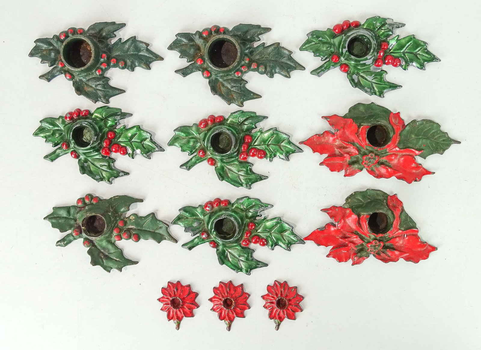 Vintage Mistletoe Candleholders: Lot of (9) vintage Mistletoe candleholders.