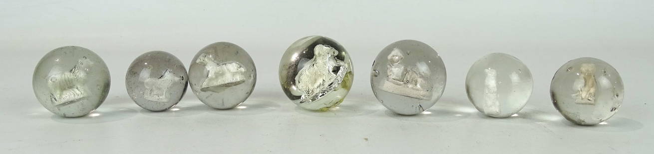 Antique Sulphide Marbles: Collection of (7) antique German Sulphide marbles.
