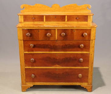 19th c. Pine Chest: 19th c. pine step back cottage chest of drawers. 42" x 20" x 49 1/2" Ht..