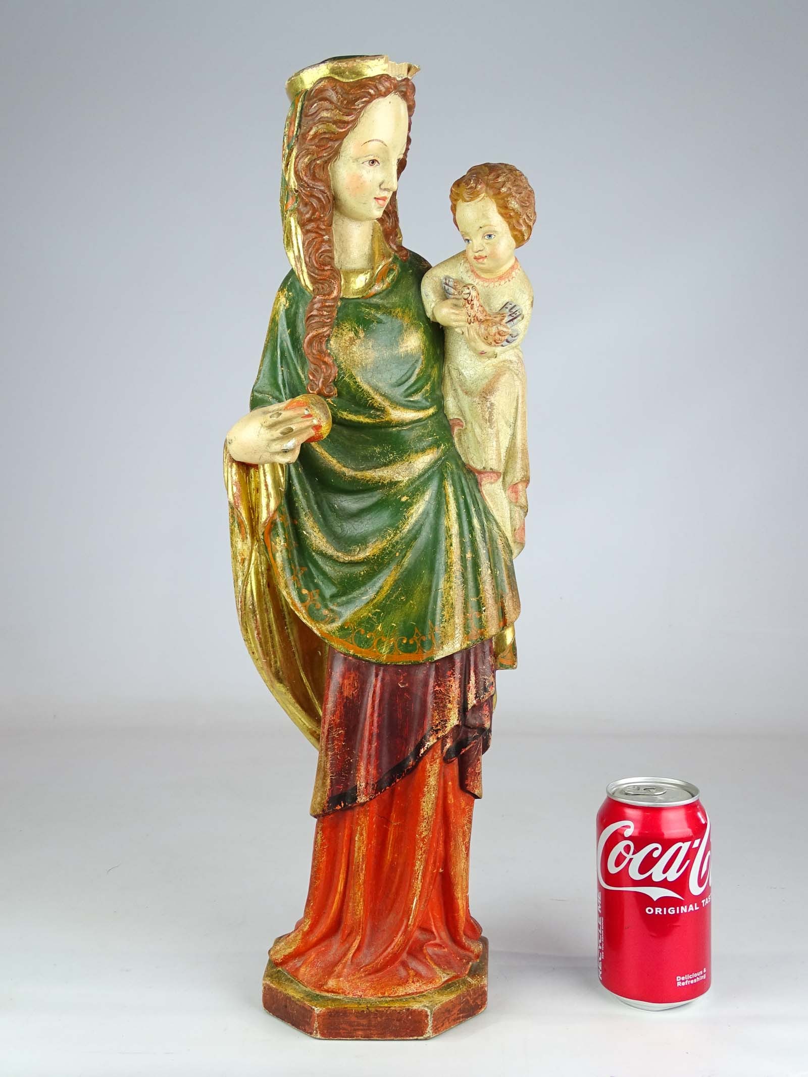 Madonna and Child Wood Carving: Carved wooden Madonna and Child (not antique) 21" Ht..