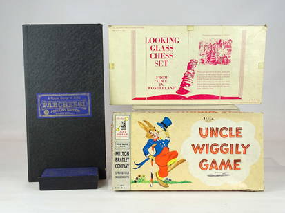 Game Lot: Game lot: "Looking glass chess set" (Alice in Wonderland); "Parcheesi"; "Uncle Wiggily".
