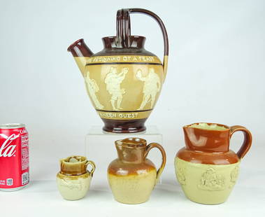 19th c. Pitchers: Lot (4) 19th c. English pottery pitchers. Tallest 11" Ht..