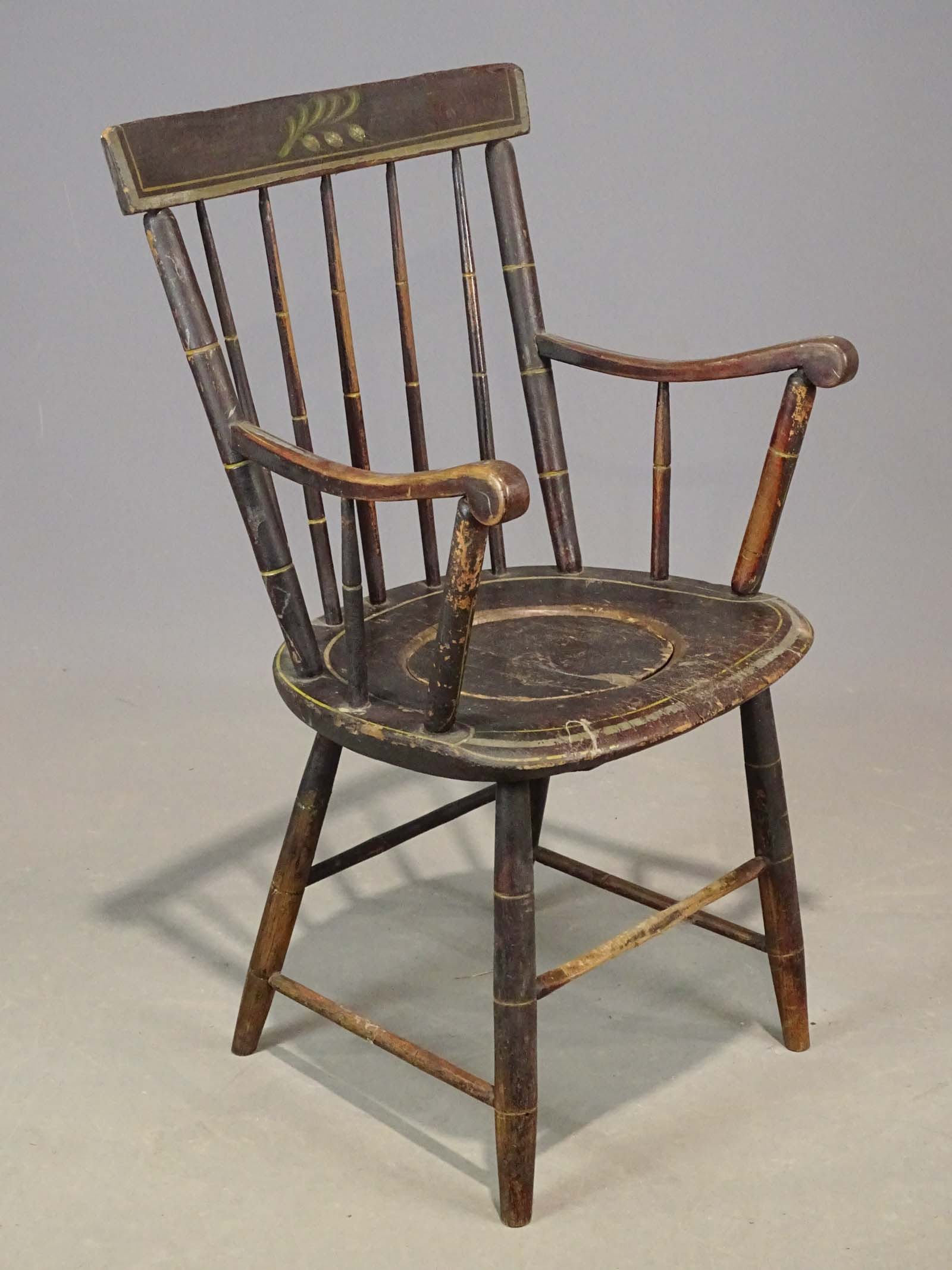 19th c. Potty Chair: 19th c. paint decorated potty arm chair.