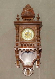 19th c. Clock: 19th c. German wall clock. 14 1/2" x 7" x 39" L..
