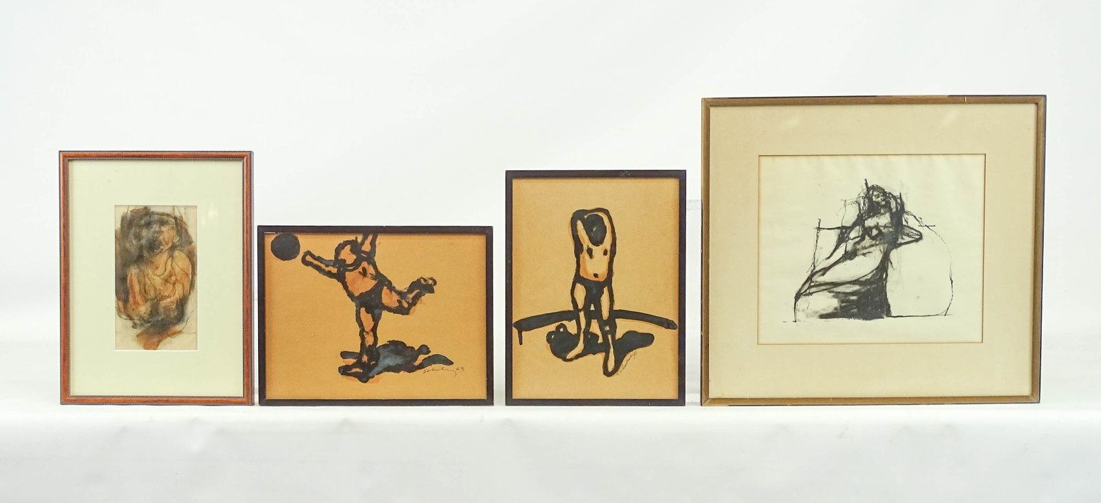 Artwork Lot: Artwork lot including: Figural abstraction, overall in frame 16 1/2" x 18"), Figural abstraction signed "Hoover '61" (overall in frame 13 1/2" x 10"), figure catching ball (signed indistinctly, overal
