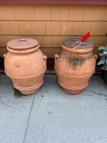 Pair of Terracotta Lidded Jars