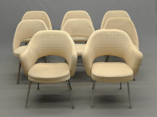 Set Of Mid Century Knoll Chairs: Set of eight Mid Century Eero Saarinen by Knoll upholstered chairs. Includes two arm chairs.
