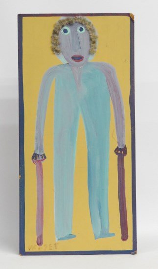 Painting Mose Tolliver: Outsider art painting oil on panel signed "MOSET" (Mose Ernest Tolliver 1919-2006). 27 3/4" x 13 1/2". Purchased in 1986 from Bank-Jacob by consignor.