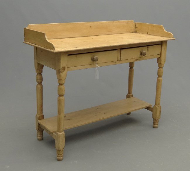 Scrubbed Pine Serving Table: Scrubbed pine two drawer serving table with undershelf. 40" W 18" D 32" Ht.